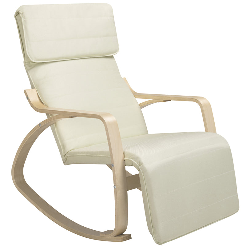 Sedia a Dondolo Poltrona Relax Cotone Beige Schienale e Poggiapiedi Regolabile-1