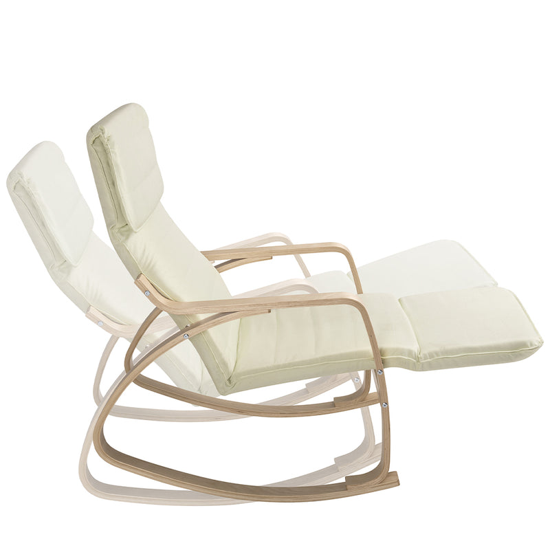 Sedia a Dondolo Poltrona Relax Cotone Beige Schienale e Poggiapiedi Regolabile-3