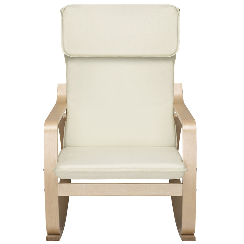 Sedia a Dondolo Poltrona Relax in Cotone Beige con Schienale Cuscino Ergonomici-3