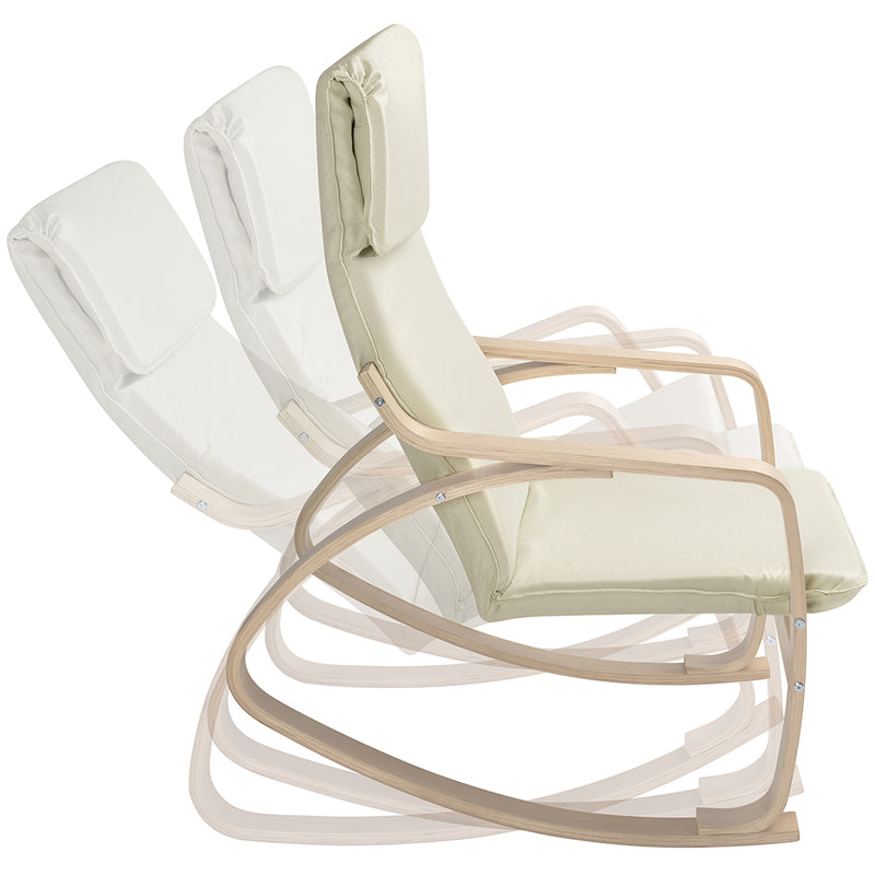 Sedia a Dondolo Poltrona Relax in Cotone Beige con Schienale Cuscino Ergonomici-5