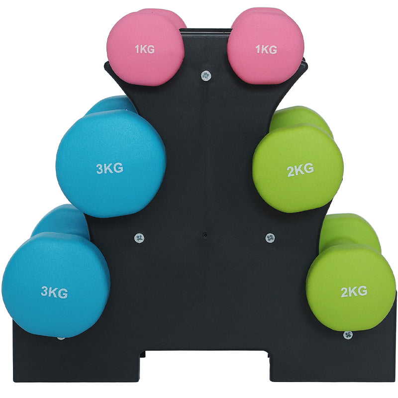 Set 6 Manubri Palestra con Stand Appoggio 2x1kg+2x2kg+2x3kg Pesi Sport Fitness-3