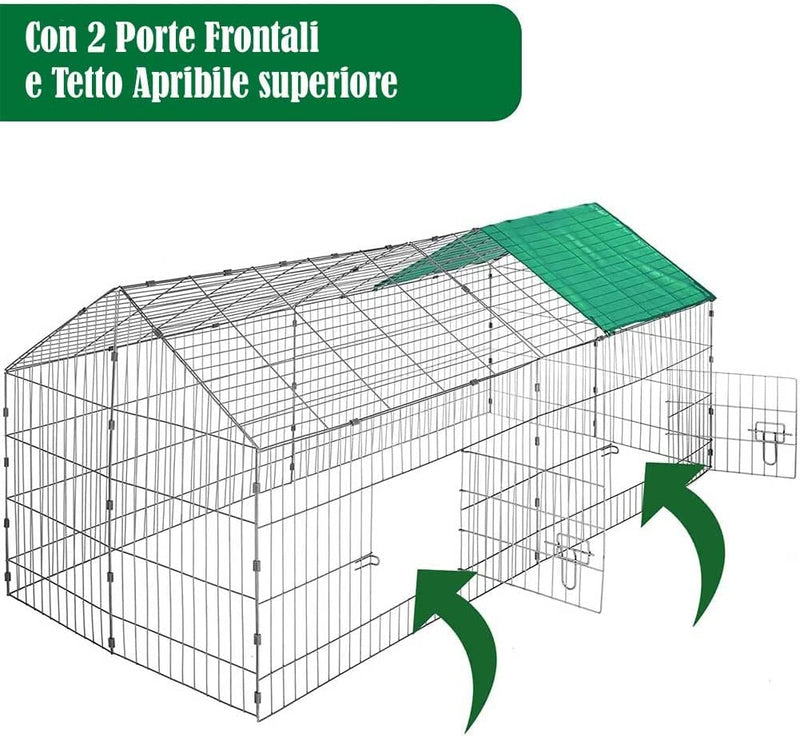 Gabbia per Conigli Recinzione per Animali Recinto 180x75 cm con Telo Protezione-5