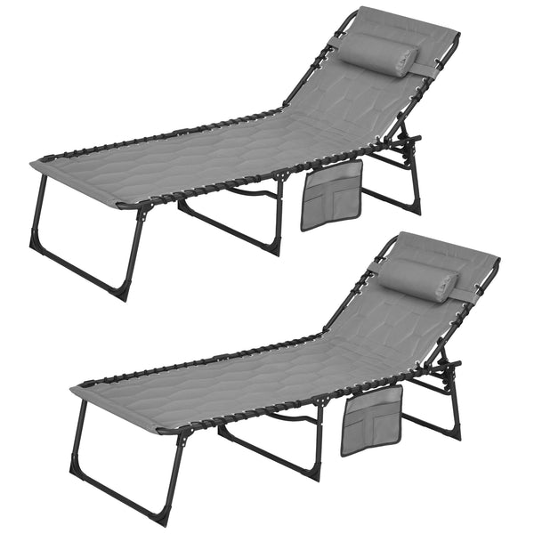 Set 2 Lettini Prendisole da Giardino 65x188x36 cm in Acciaio e Poliestere Grigio e Nero online