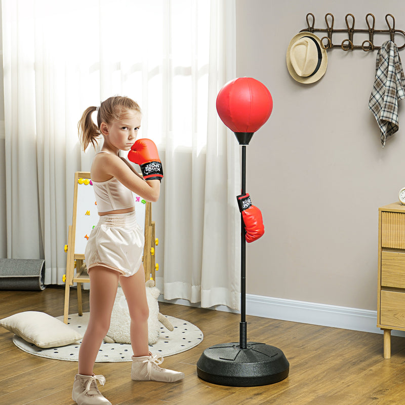 Set Boxe Giocattolo per Bambini H122,5-147 cm con Sacco da Pugilato da Terra e Guantoni Rosso -2