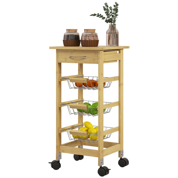 prezzo Carrello Cucina con Cassetto e 3 Cestini a Rete Metallica 37x37x76 cm in Legno