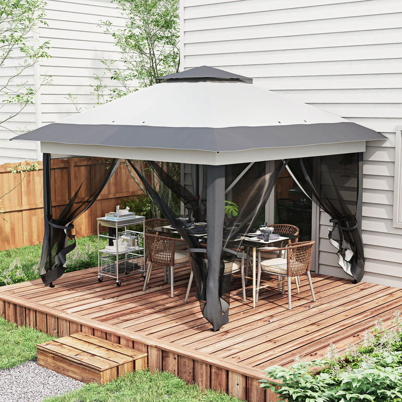 Gazebo Pieghevole con Prese d'Aria e Zanzariere 3,6x3,6m in Acciaio e Tessuto Oxford Grigio-2