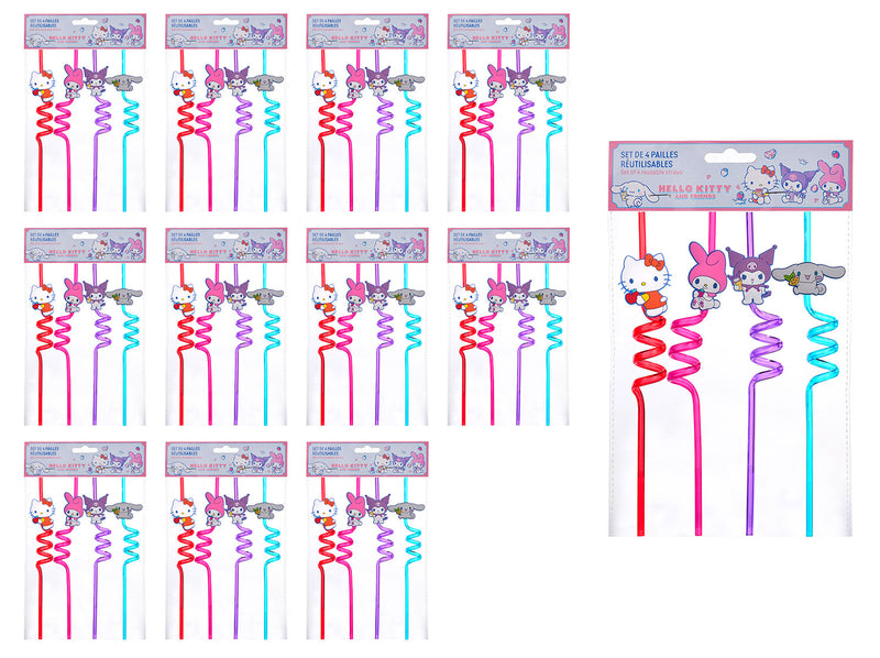 Set 48 Cannucce Riutilizzabili per Bambini Hello Kitty in Plastica-1