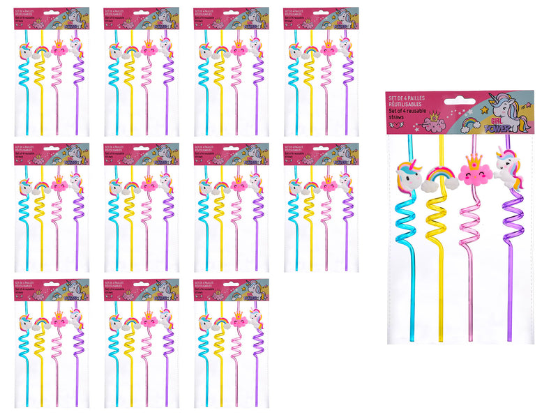 Set 48 Cannucce Riutilizzabili per Bambini Unicorno in Plastica-1