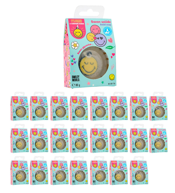 acquista Set 24 Saponette Smiley per Bambini 80 gr con Sorpresa Portachiavi Interno