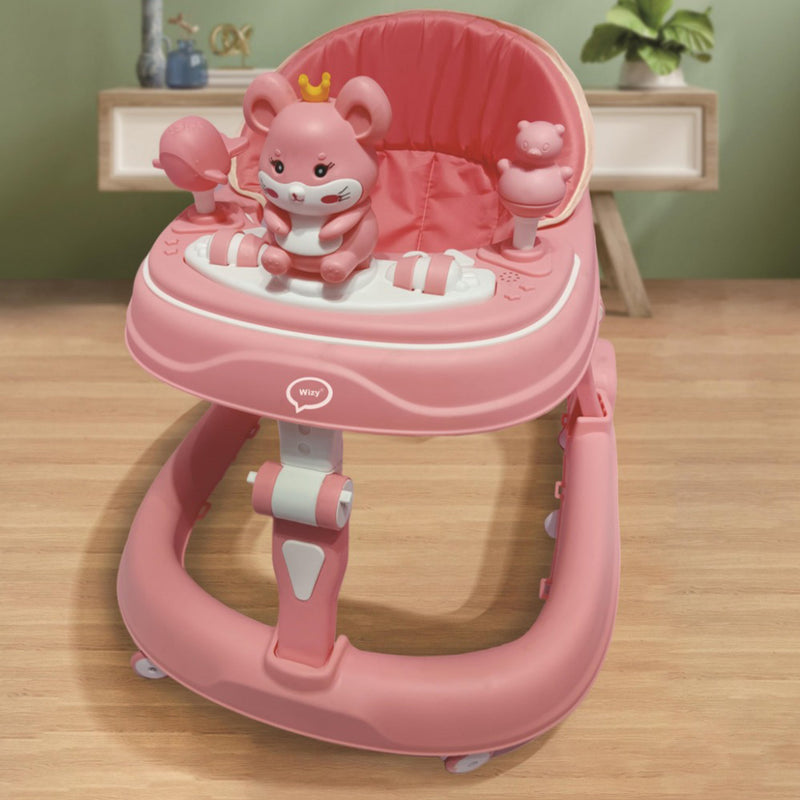 Girello Bambini PRO Primi Passi Chiusura Salvaspazio con Giochi Interattivi Rosa-2