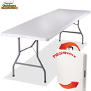 Tavolo Catering Rettangolare Pieghevole 244x76x72cm in Resina e Metallo Bianco-1