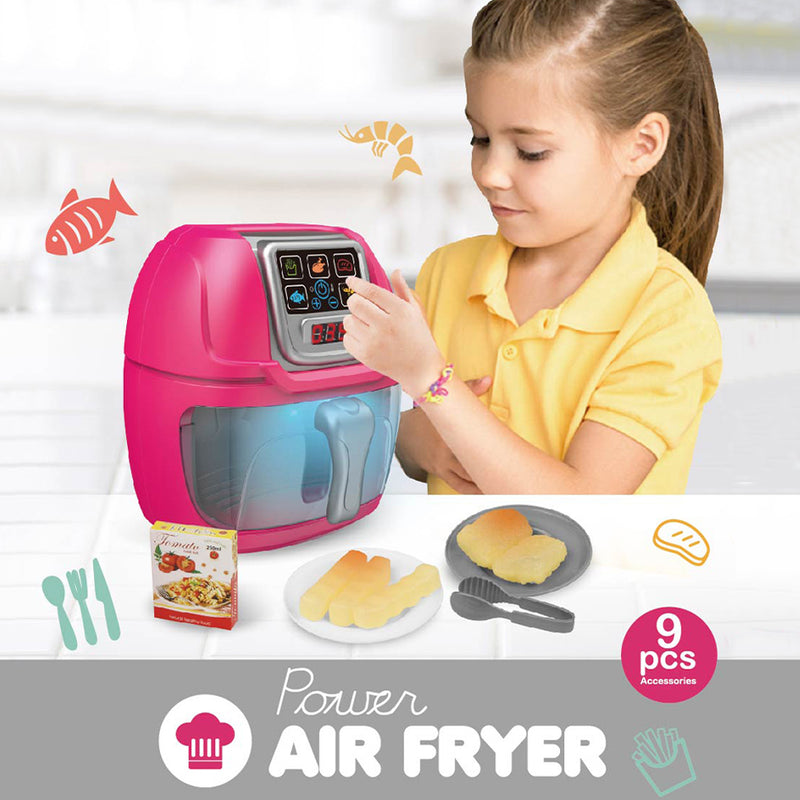 Friggitrice ad Aria Giocattolo per Bambini Rosa con Accessori Playset da Cucina-3