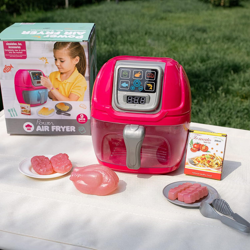 Friggitrice ad Aria Giocattolo per Bambini Rosa con Accessori Playset da Cucina-5