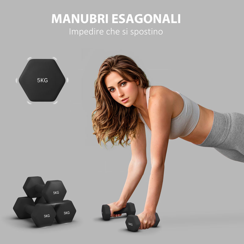 Set 2 Manubri Palestra 5 kg Pesi esagonali per Allenamento Nero-4