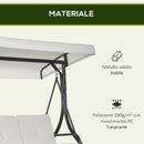 Dondolo Letto da Giardino 3 Posti con Tettuccio Regolabile 195x117x175 cm in Acciaio e Poliestere Crema e Nero-7