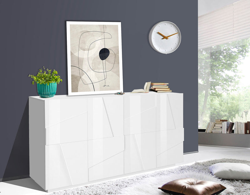 Credenza 4 Ante Battenti 162,4x44,2x86 cm Ping Bianco Lucido-2