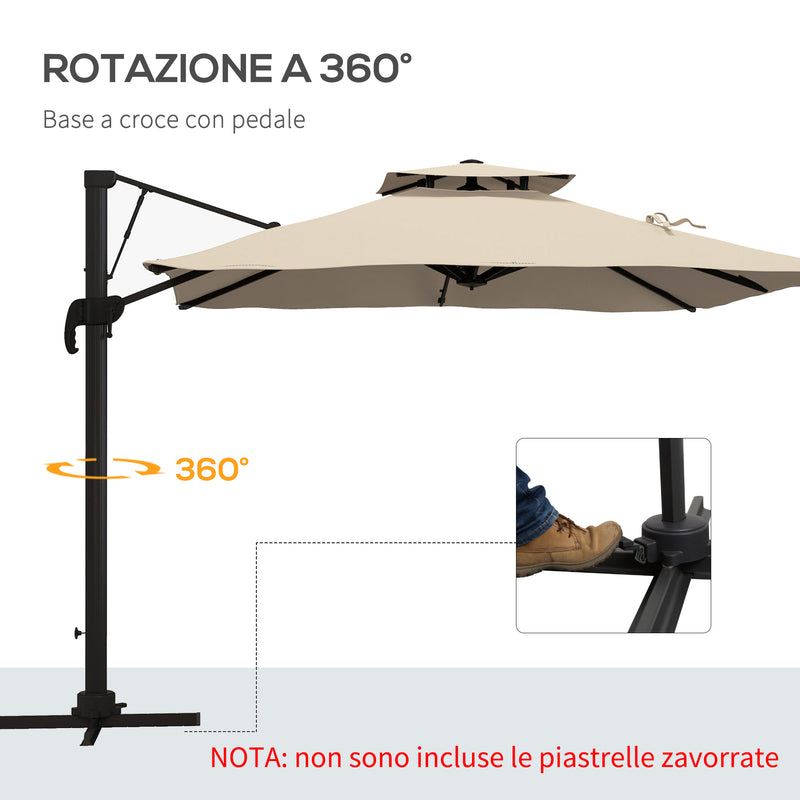 Ombrellone da Giardino Decentrato 3x3 m in Alluminio e Poliestere Khaki -5