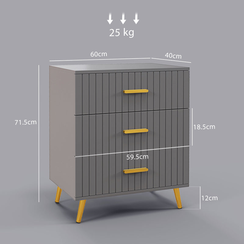 Cassettiera 3 Cassetti Design Moderno 60x40x71,5 cm in Legno e Alluminio Oro e Grigio Scuro -3