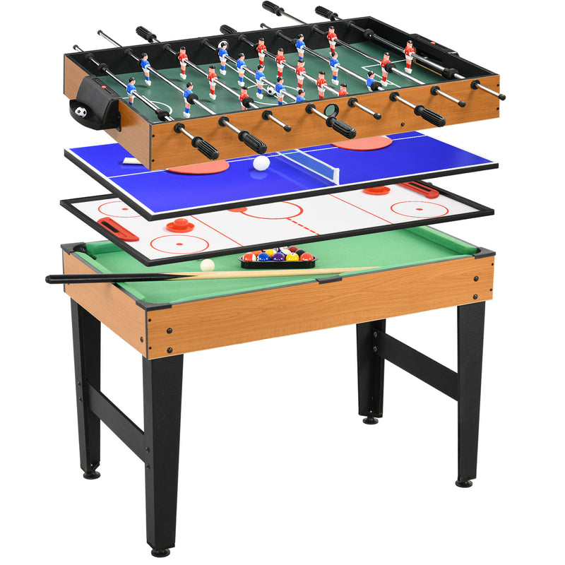 Tavolo Multi Gioco 4 in 1 Calcio Balilla Biliardo Ping Pong e Hockey da Tavolo 107x61x84,5 cm   -1