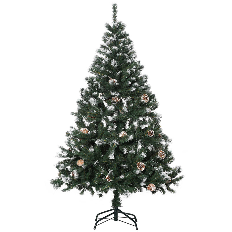 Albero di Natale Artificiale Innevato 150 cm 676 Rami con Pigne Apertura Automatica Verde-1