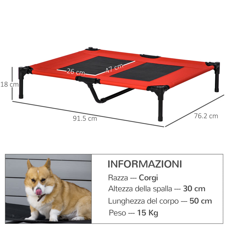 Lettino per Cani Grandi Rialzato con Tessuto a Rete 91,5x76,2x18 cm Peso Massimo 30kg Rosso-3