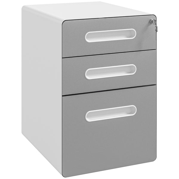 sconto Cassettiera da Ufficio 3 Cassetti con Serratura Portadocumenti Formato A4 in Acciaio Grigio Chiaro