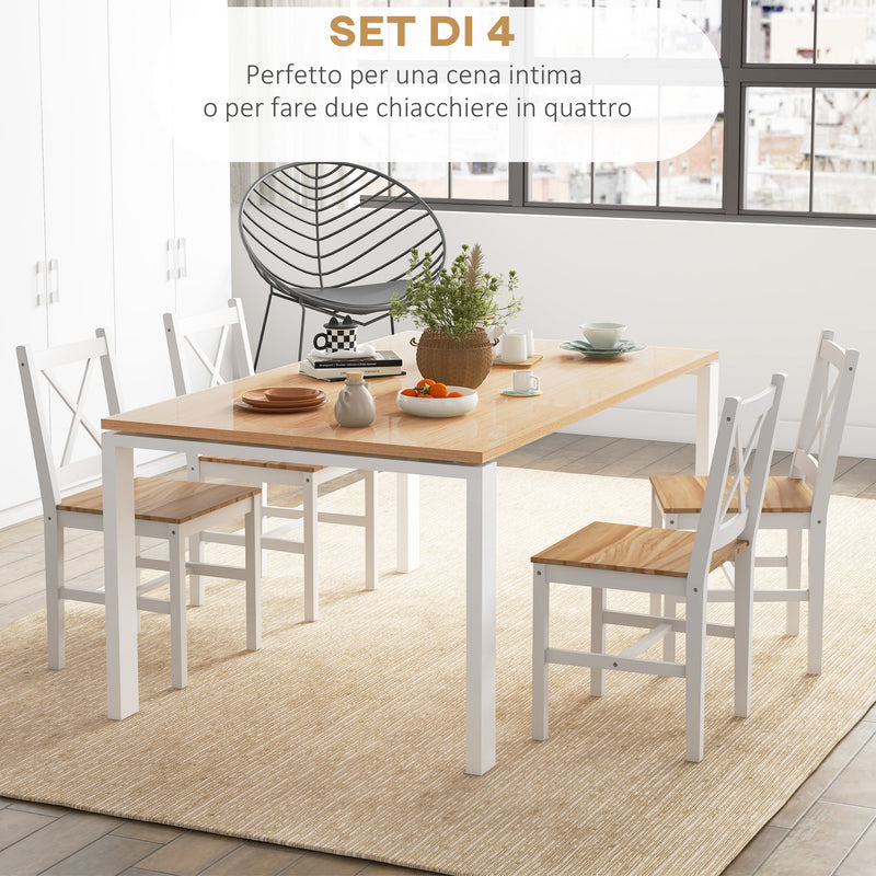 Set 4 Sedie per Cucina e Soggiorno con Schienale a Croce 41x46,5x86 cm in Legno di Pino Bianco e Rovere-4