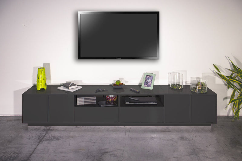 Mobile TV 4 Ante 2 Cassetti 260x41,4x46 cm Bloom Grigio Antracite Opaco-7