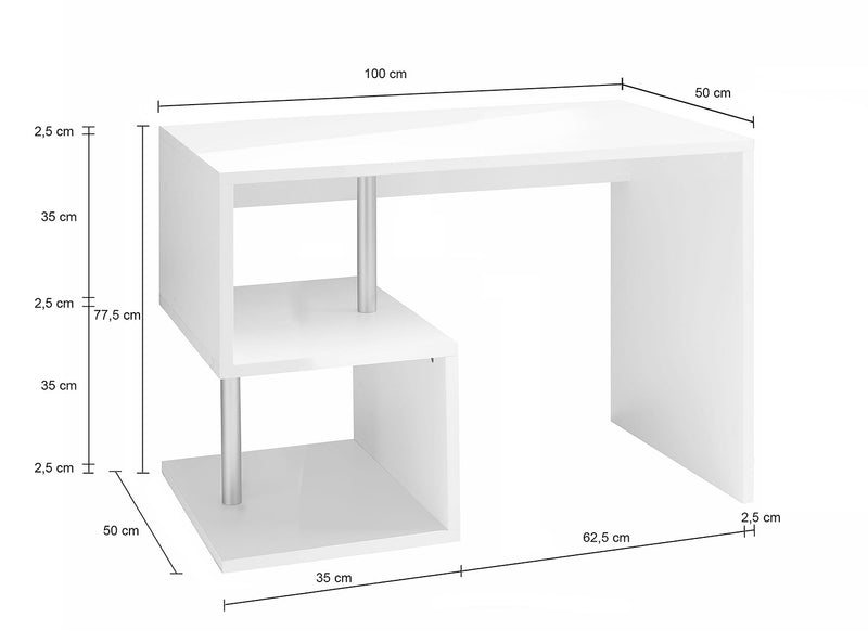 Scrivania con 2 Ripiani 100x50x77,5 cm Esse Bianco Lucido-4