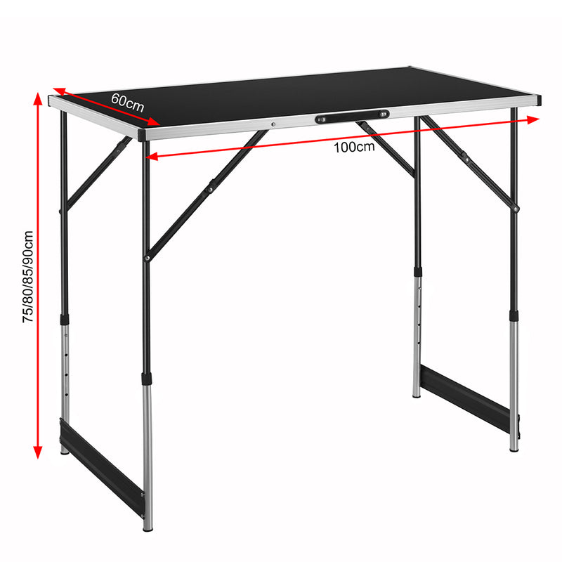 Set 3 Pezzi Tavolo Pieghevole Nero Multifunzione per Esterni Campeggio Pic Nic-4