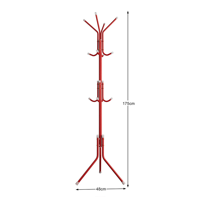 Attaccapanni da Terra Salvaspazio 12 Ganci Stand Appendiabiti a Piantana Rosso-5