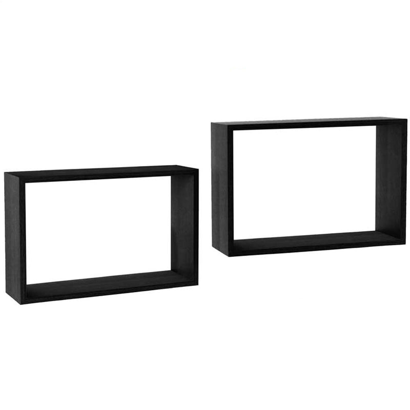 Set 2 Mensole a Muro Moduli da Parete Pensili Rettangolari in Legno Nero 40 cm-1