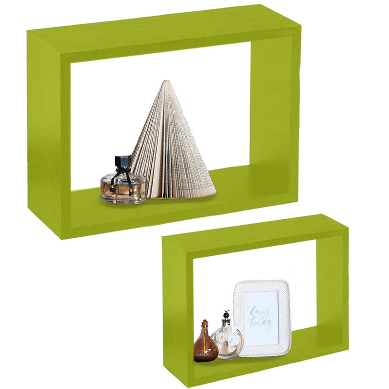 Set 2 Mensole a Muro Moduli da Parete Pensili Rettangolari in Legno Verde 40 cm-4