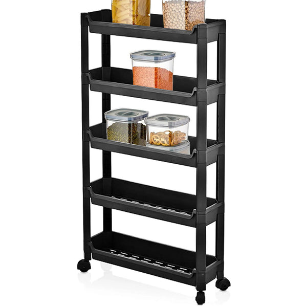 online Carrello Slim Salvaspazio da Cucina Bagno Carrellino Portaoggetti 5 Ripiani Nero