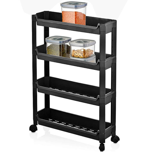 online Carrello Slim Salvaspazio da Cucina Bagno Carrellino Portaoggetti 4 Ripiani Nero