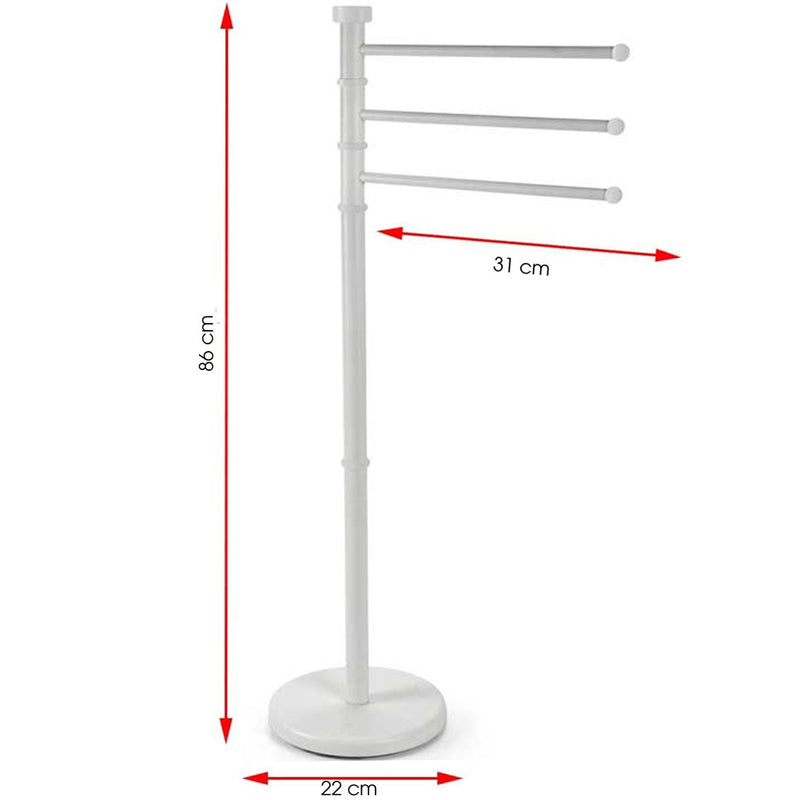 Piantana Portasciugamani Milano da bagno 3 Bracci in Metallo Bianco 22x31x85 cm-4