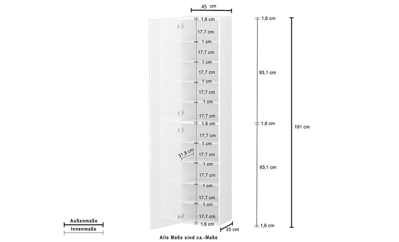 Armadio 1 Anta 45x35x191 cm Kompact Bianco Lucido  -5