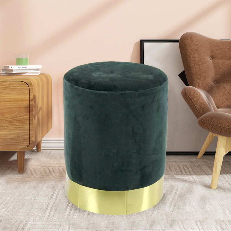 Pouf Poggiapiedi 31x31x38 cm in Metallo MDF e Tessuto Velluto Verde Scuro-2