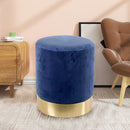 Pouf Poggiapiedi 31x31x38 cm in Metallo MDF e Tessuto Velluto Blu -2