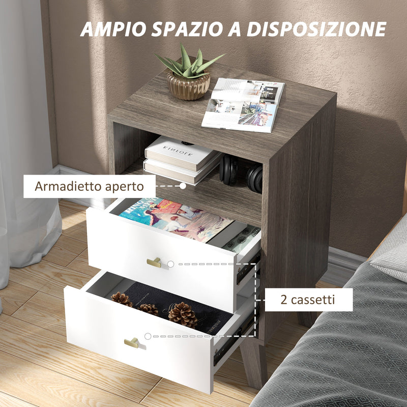 Set di 2 Comodini con 2 Cassetti e Vano Aperto 40x34x64 cm Grigio   -4