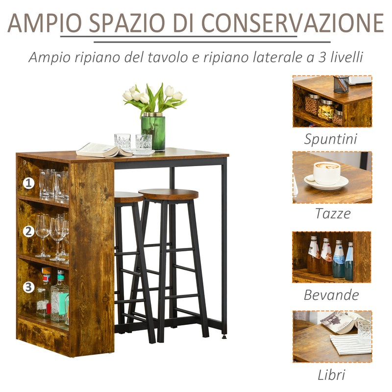 Bancone Bar con Sgabelli Alti Stile Industriale Marrone    -7