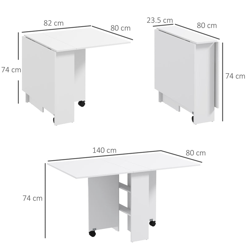 Tavolo Pieghevole Salvaspazio per 6 Persone con Ruote Bianco  -3