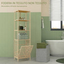 Colonna Bagno con 3 Ripiani e Cesto Portabiancheria in Tessuto 44x33x160 cm in Legno di Bambù -5