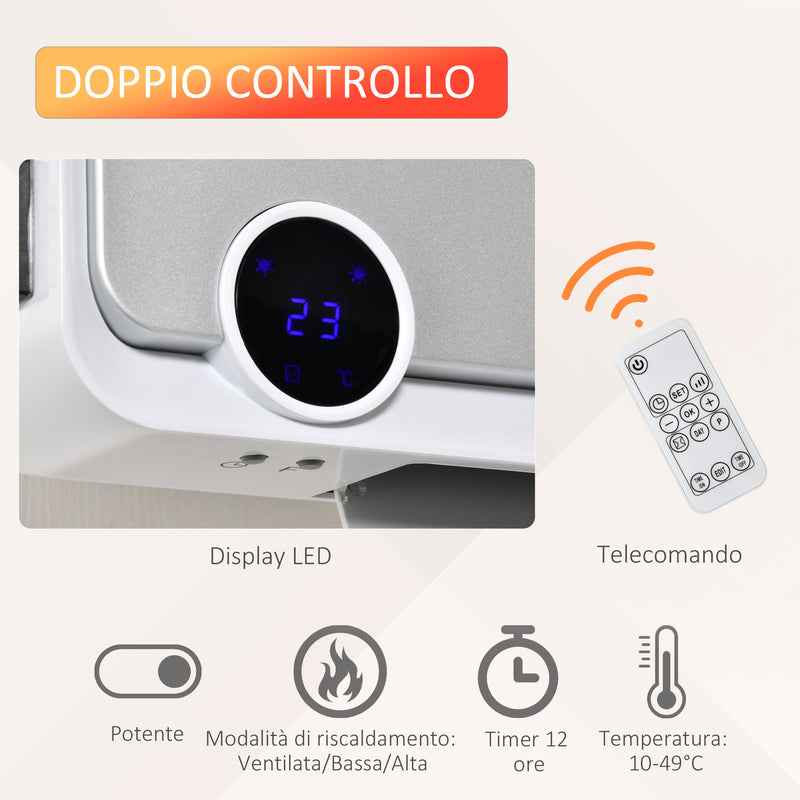 Riscaldatore Elettrico da Parete Timer 3 Modalità 56x18,5x11,7 cm Bianco e Argento  -5