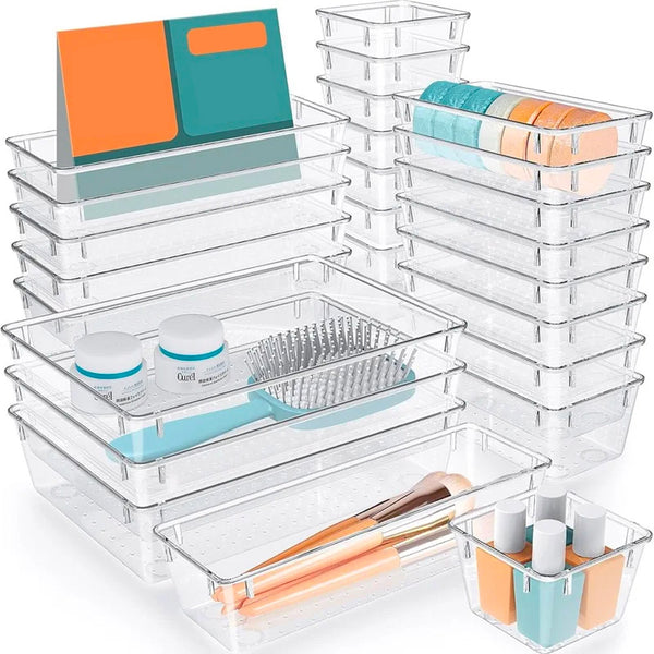 Set 25 Contenitori Organizer per Cassetti in Plastica Trasparente Divisorio Salvaspazio prezzo