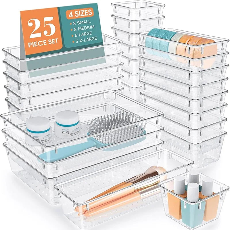 Set 25 Contenitori Organizer per Cassetti in Plastica Trasparente Divisorio Salvaspazio-2