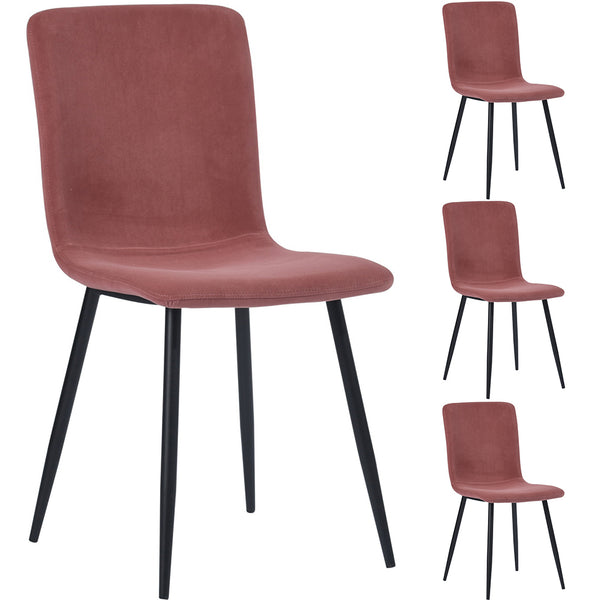 online Set 4 Sedie per Sala da Pranzo in Velluto Rosa con Gambe Nere Seduta Ergonomica