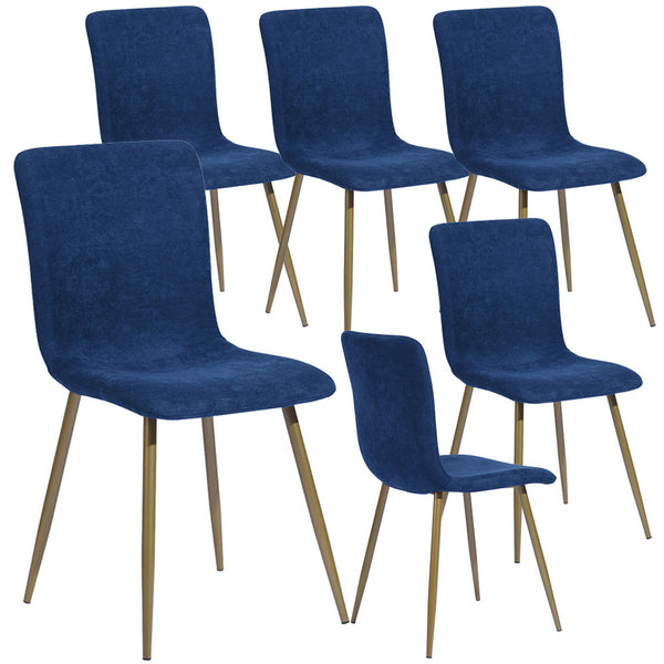 sconto Set 6 Sedie per Sala da Pranzo Blu con Gambe in Acciaio Dorato Seduta Ergonomica