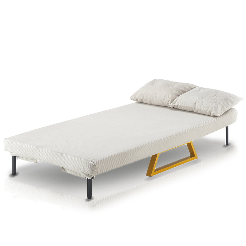 Poltrona Letto Reclinabile 2 Posti Chaise Lounge in Velluto Convertibile Crema-2