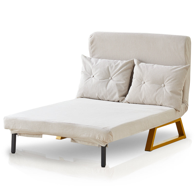 Poltrona Letto Reclinabile 2 Posti Chaise Lounge in Velluto Convertibile Crema-4